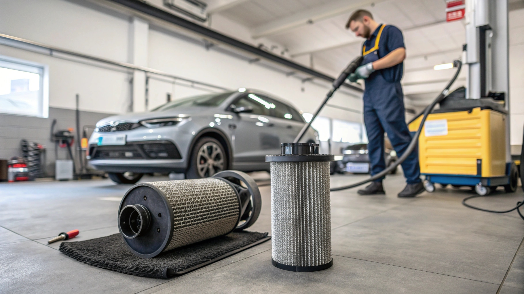 A DPF filter being cleaned with specialized equipment